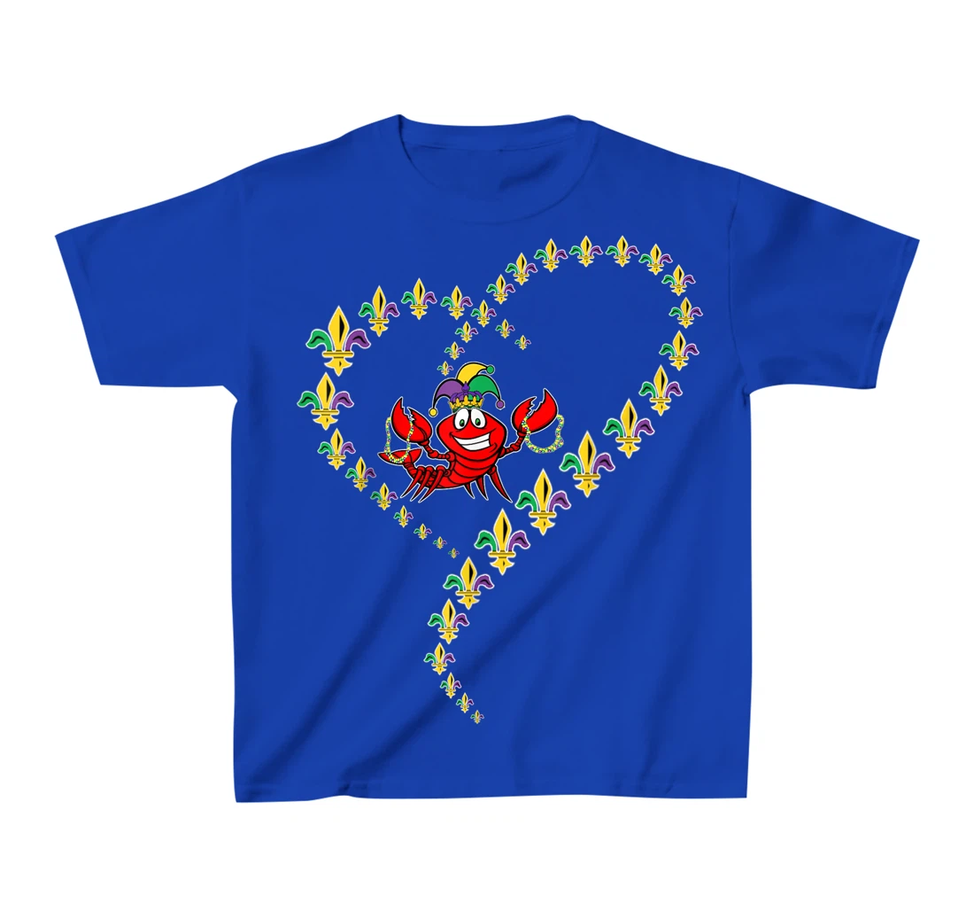 Cool Mardi Gras Fleur-De-Lis Heart Cute Jester Crawfish Boil T-Shirt, Kid T-Shirt and Women T-Shirt