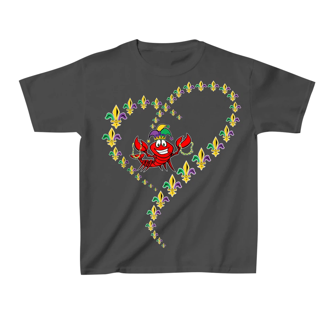 Cool Mardi Gras Fleur-De-Lis Heart Cute Jester Crawfish Boil T-Shirt, Kid T-Shirt and Women T-Shirt