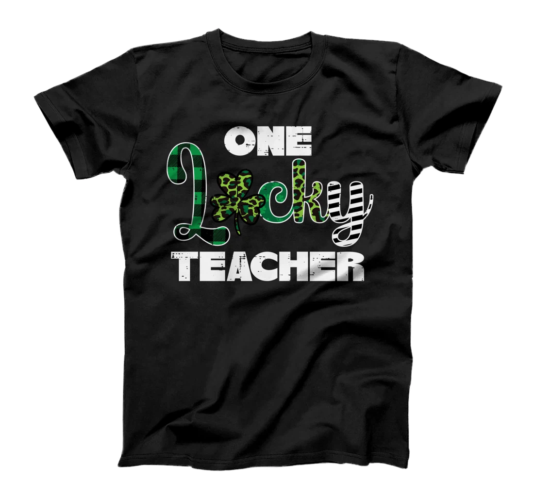 One Lucky Teacher Plaid Leopard St Patricks Day Women T-Shirt