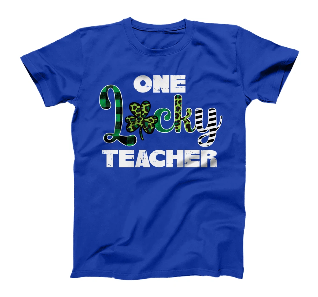 One Lucky Teacher Plaid Leopard St Patricks Day Women T-Shirt
