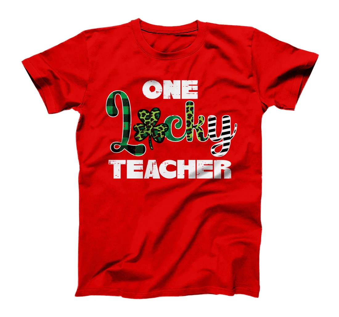 One Lucky Teacher Plaid Leopard St Patricks Day Women T-Shirt