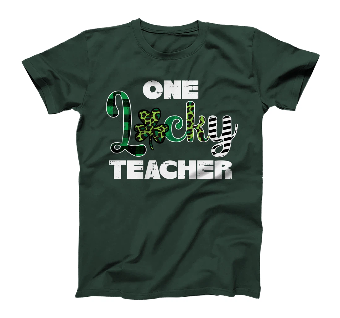 One Lucky Teacher Plaid Leopard St Patricks Day Women T-Shirt