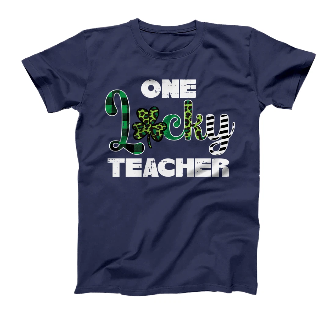 One Lucky Teacher Plaid Leopard St Patricks Day Women T-Shirt