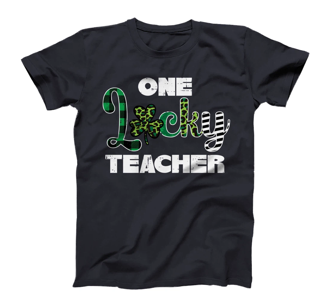 One Lucky Teacher Plaid Leopard St Patricks Day Women T-Shirt