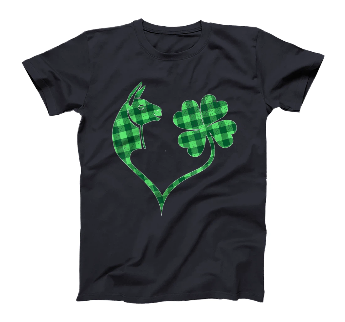 Llama Green Shamrock Buffalo Plaid Happy St. Patrick's Day T-Shirt