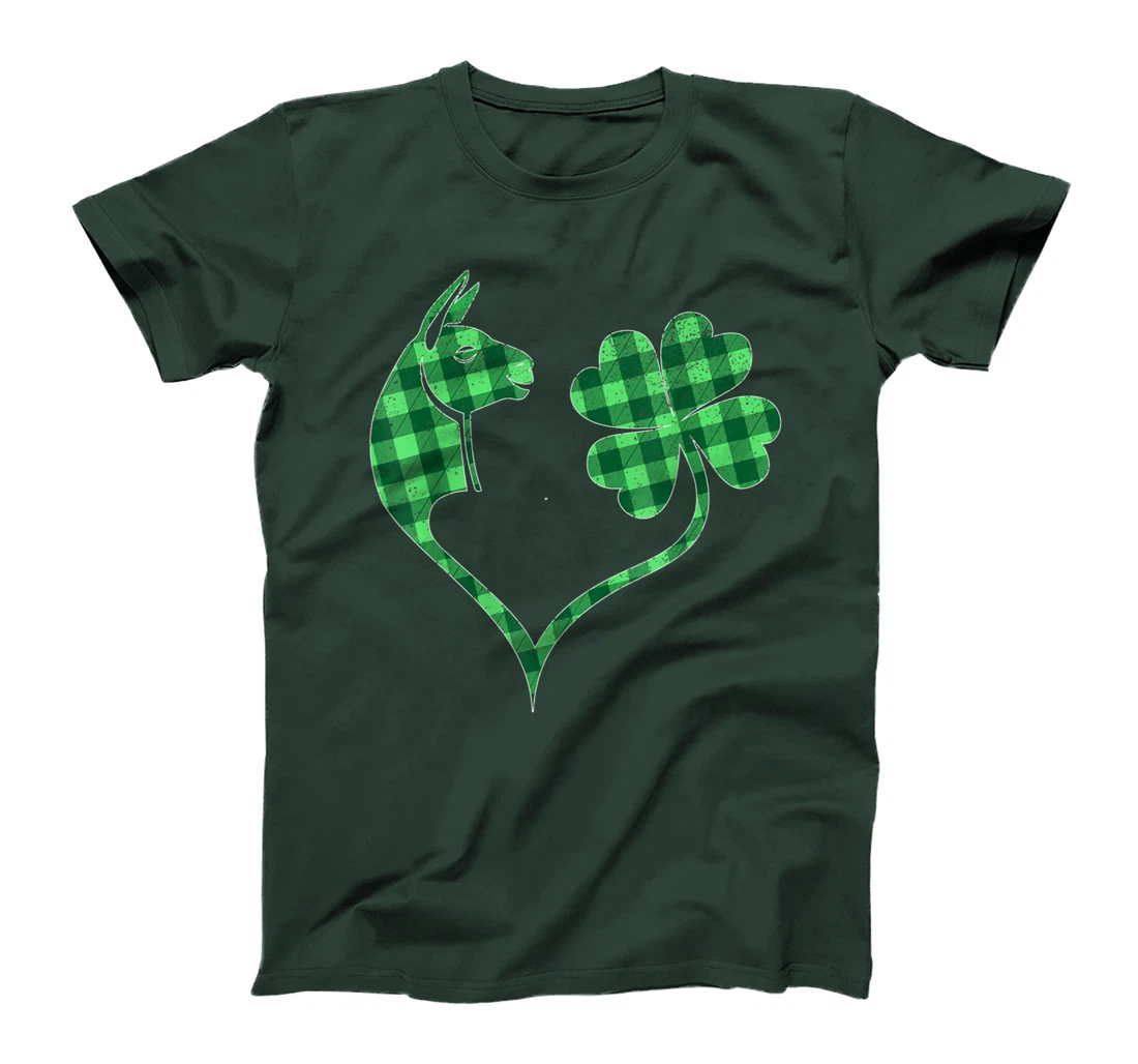 Llama Green Shamrock Buffalo Plaid Happy St. Patrick's Day T-Shirt