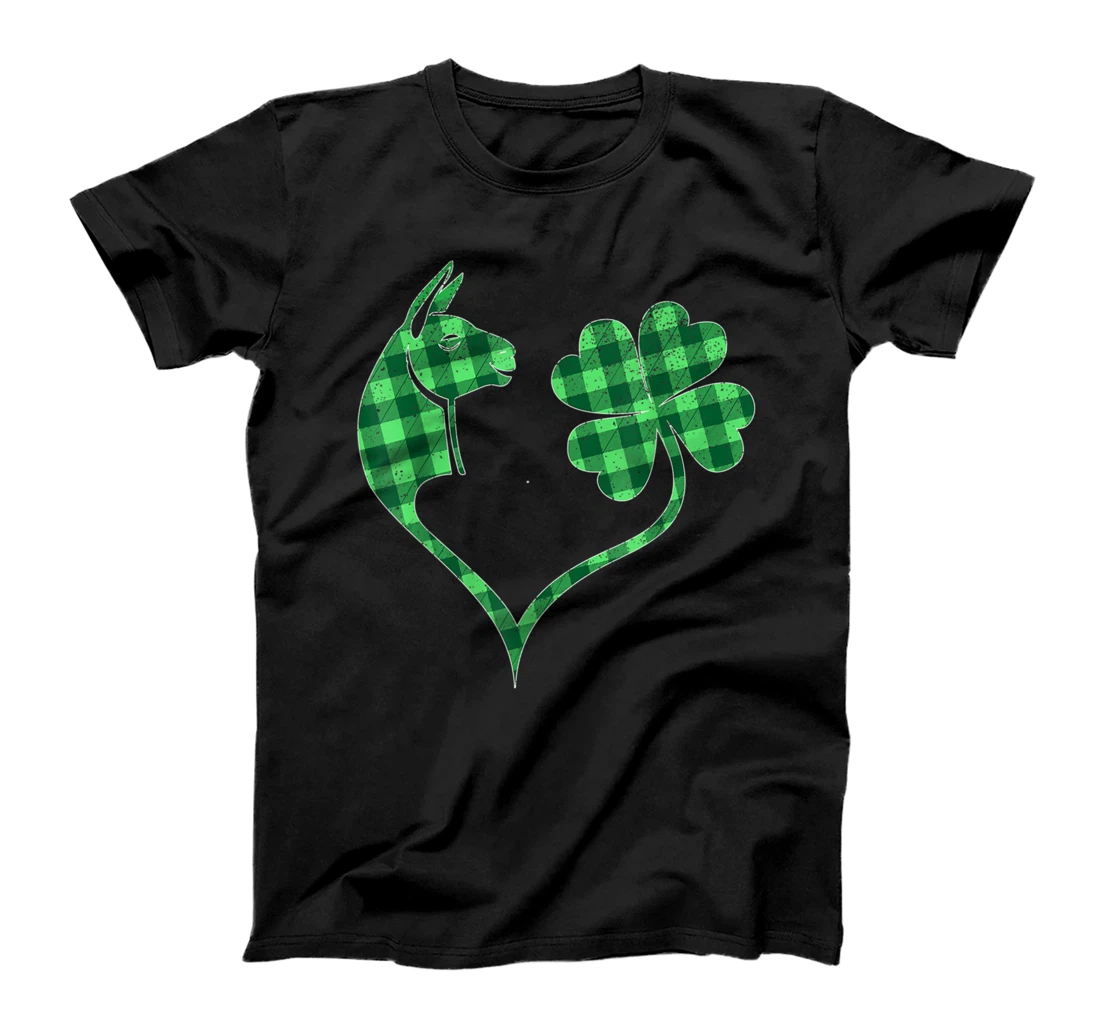Llama Green Shamrock Buffalo Plaid Happy St. Patrick's Day T-Shirt