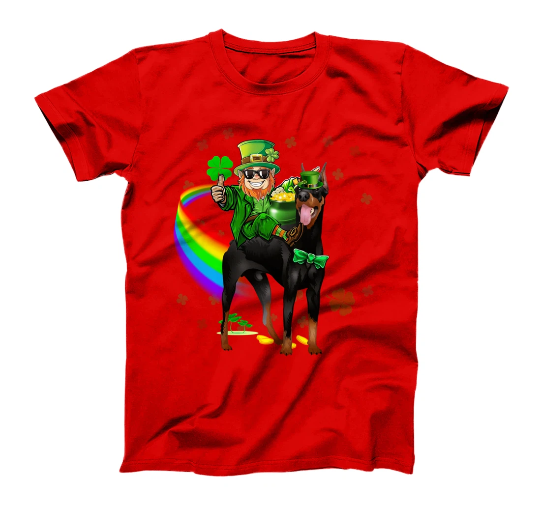 Leprechaun Riding Doberman Pinscher St Patricks Day Shamrock T-Shirt