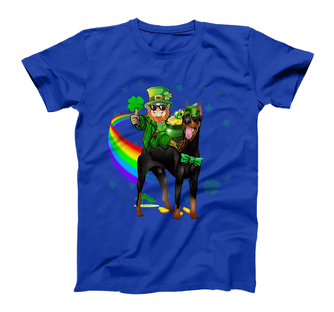 Leprechaun Riding Doberman Pinscher St Patricks Day Shamrock T-Shirt