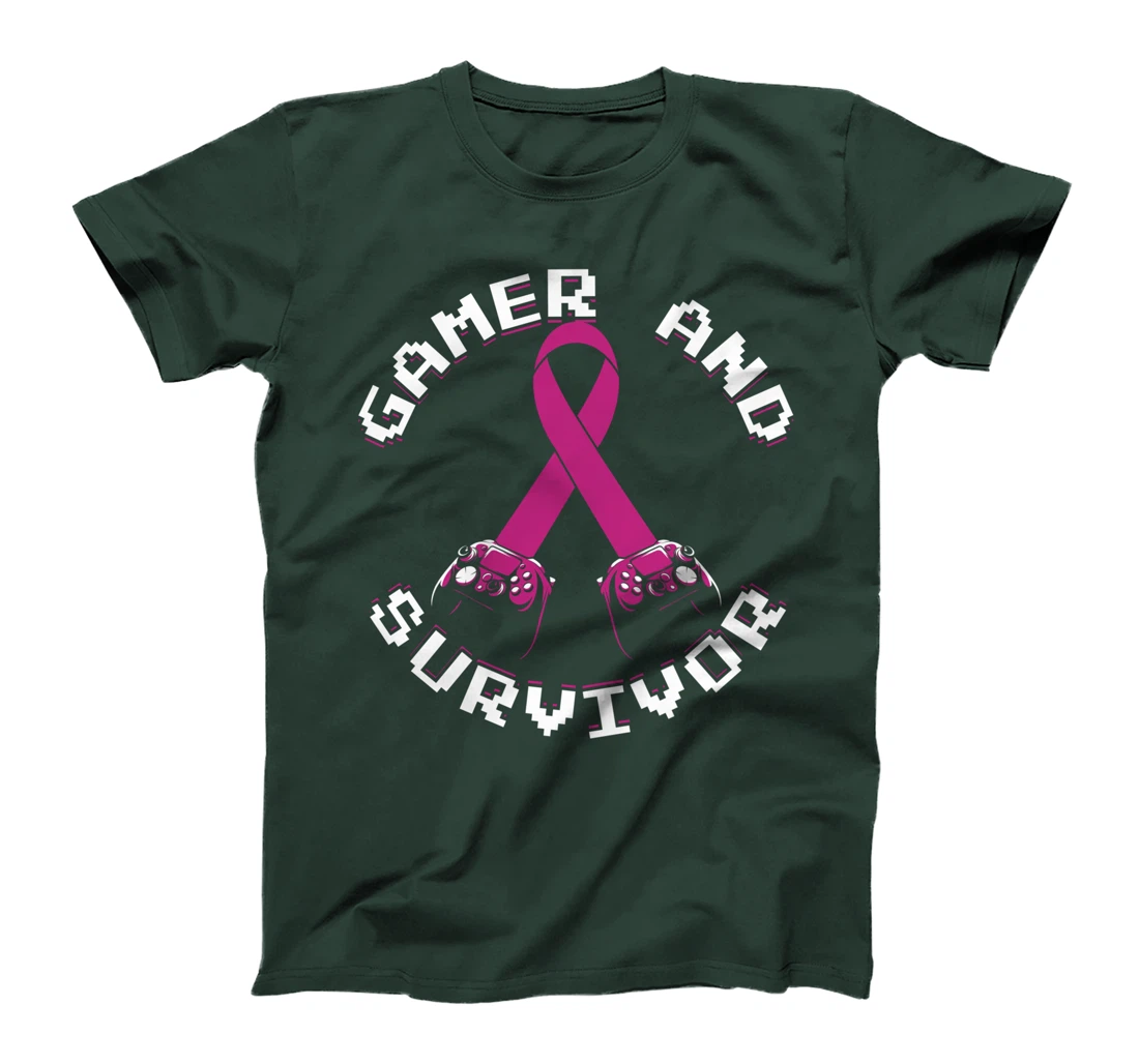 Breast Cancer Awareness Gamer And Survivor Pink Ribbon T-Shirt