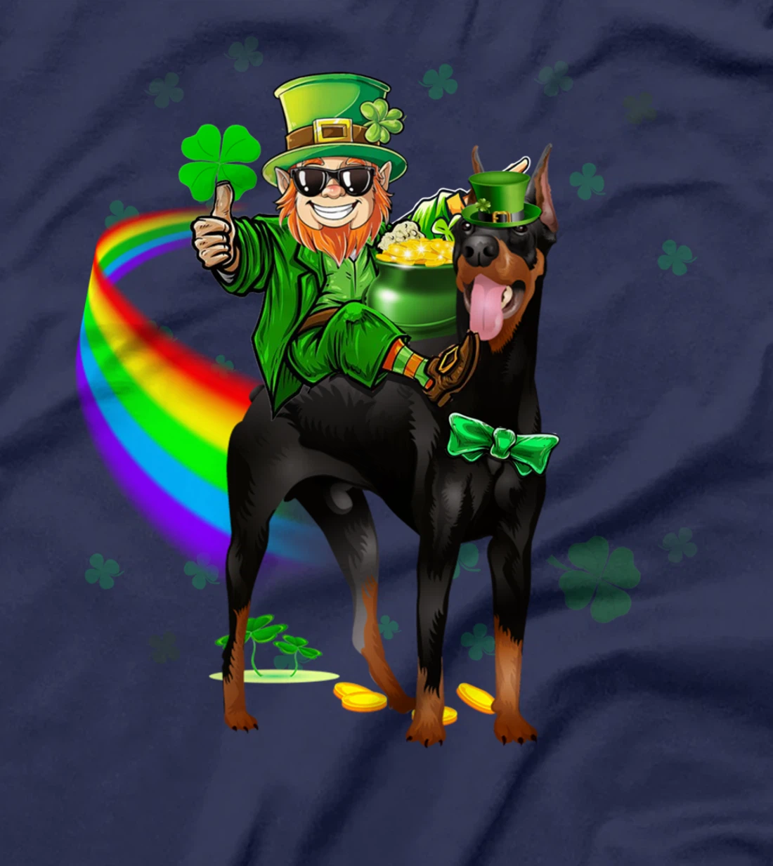 Leprechaun Riding Doberman Pinscher St Patricks Day Shamrock T-Shirt