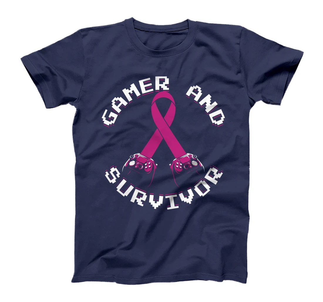 Breast Cancer Awareness Gamer And Survivor Pink Ribbon T-Shirt