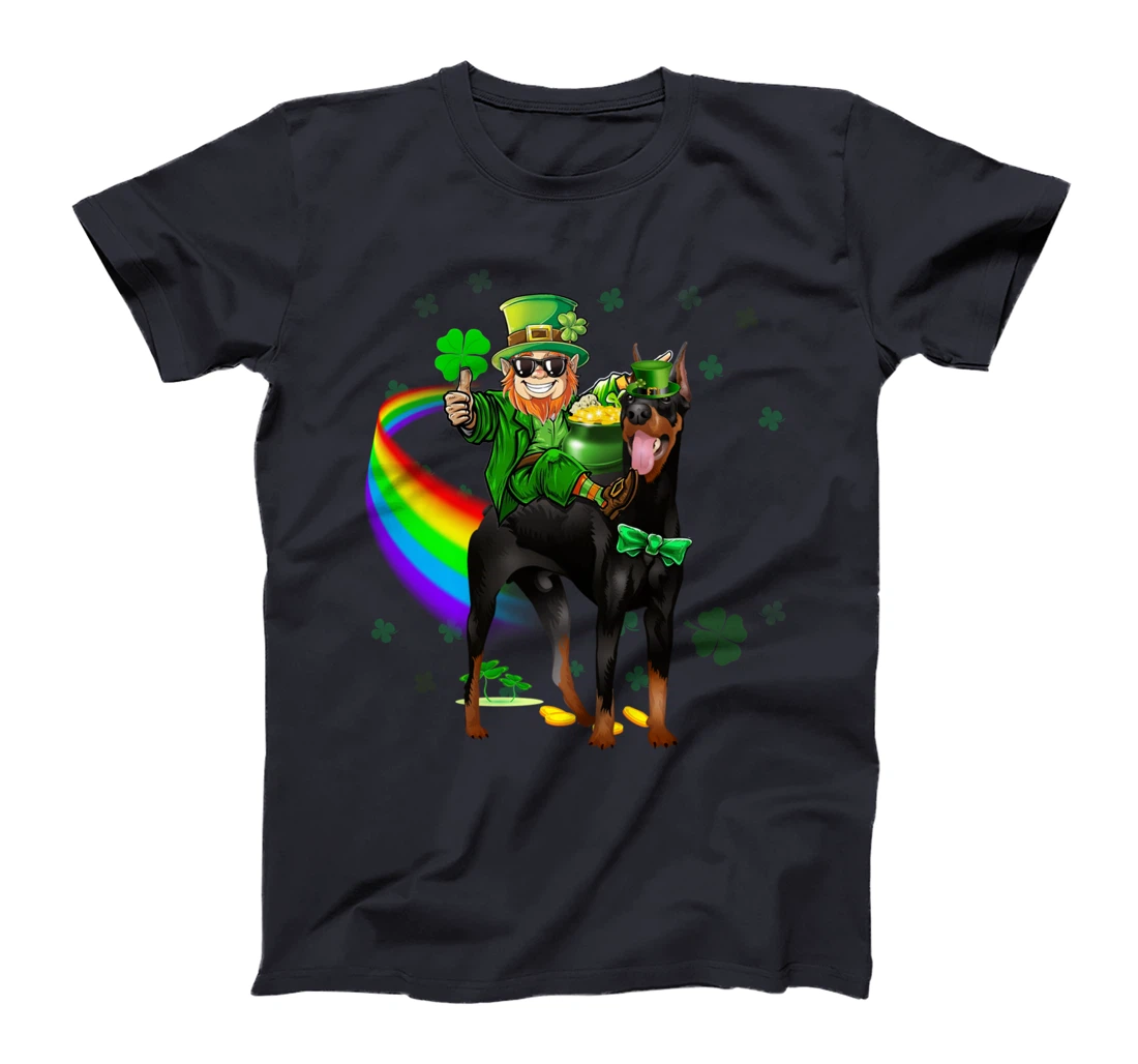 Leprechaun Riding Doberman Pinscher St Patricks Day Shamrock T-Shirt
