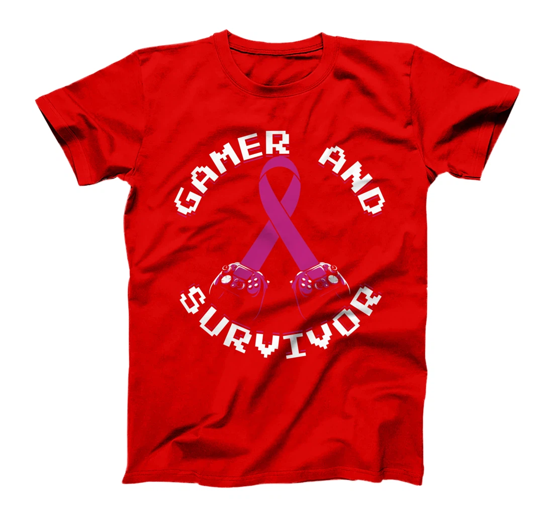 Breast Cancer Awareness Gamer And Survivor Pink Ribbon T-Shirt