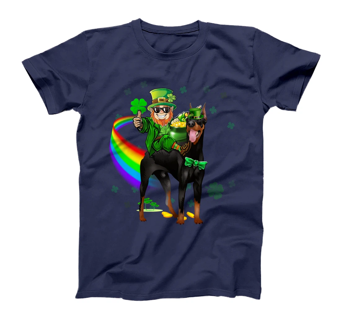 Leprechaun Riding Doberman Pinscher St Patricks Day Shamrock T-Shirt