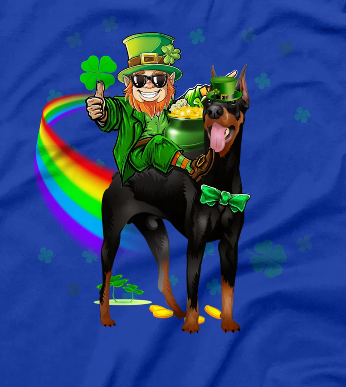 Leprechaun Riding Doberman Pinscher St Patricks Day Shamrock T-Shirt
