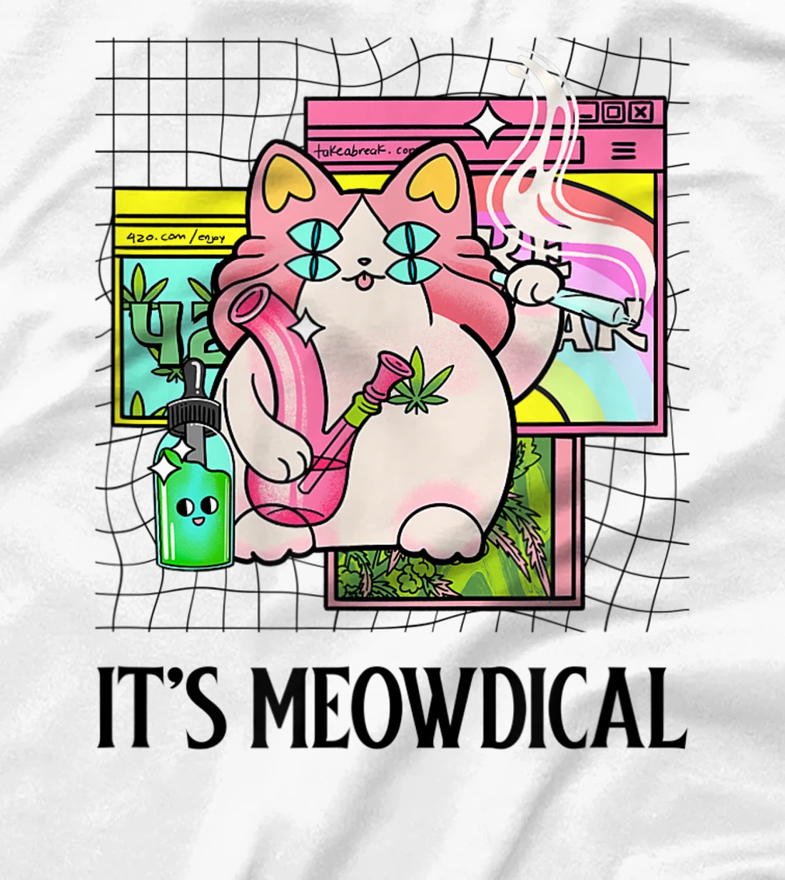 It's Meowdical Funny Stoner Cat Kawaii Vaporwave Weed Gift T-Shirt, Women T-Shirt