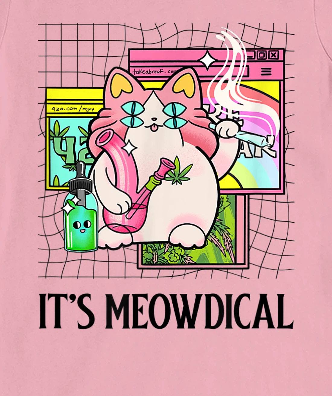 It's Meowdical Funny Stoner Cat Kawaii Vaporwave Weed Gift T-Shirt, Women T-Shirt