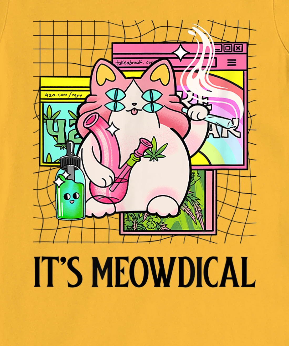 It's Meowdical Funny Stoner Cat Kawaii Vaporwave Weed Gift T-Shirt, Women T-Shirt