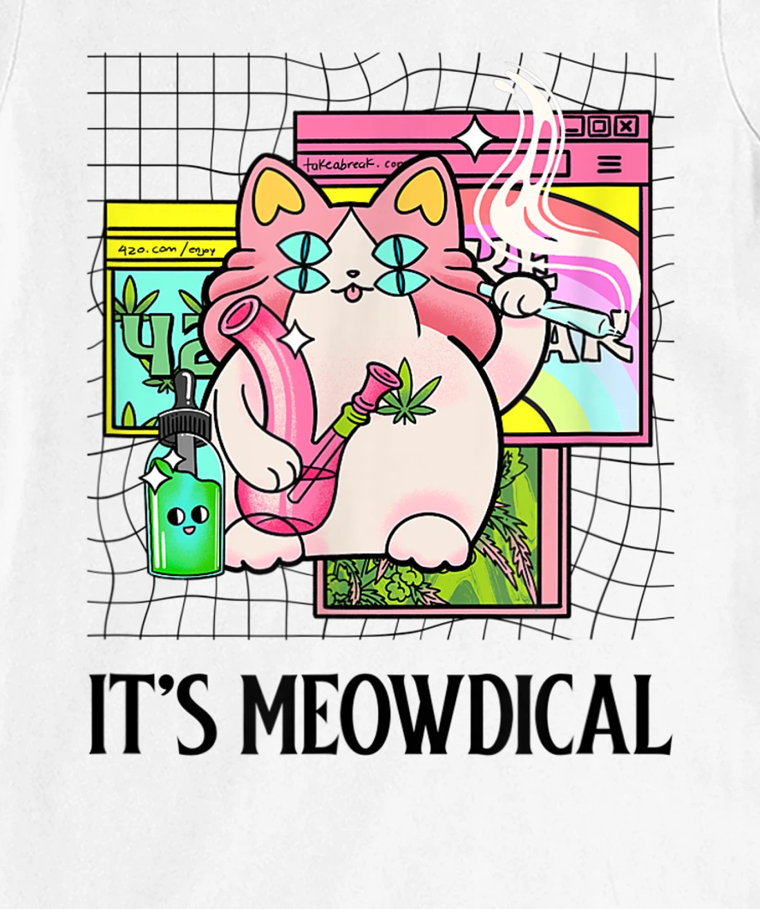 It's Meowdical Funny Stoner Cat Kawaii Vaporwave Weed Gift T-Shirt, Women T-Shirt