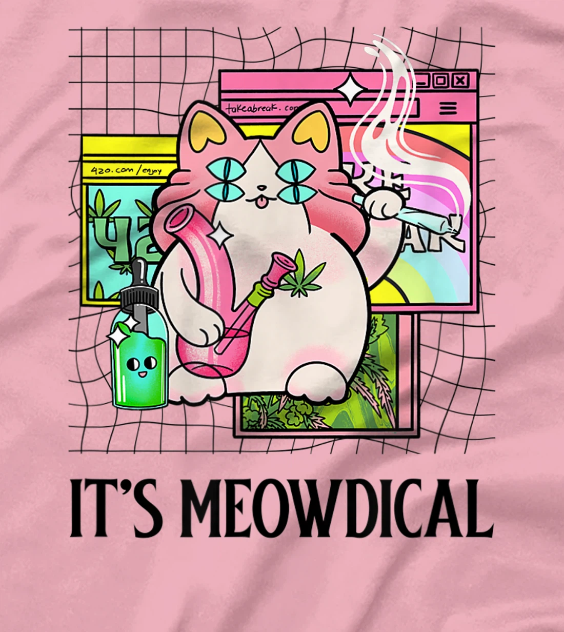 It's Meowdical Funny Stoner Cat Kawaii Vaporwave Weed Gift T-Shirt, Women T-Shirt