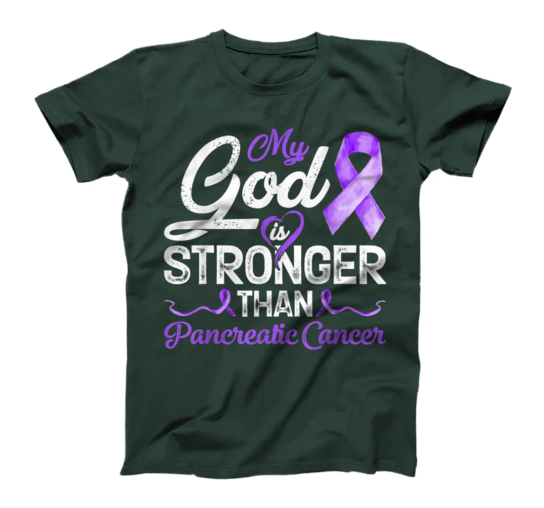 Womens My God Is Stronger Than Pancreatic Breast Cancer Awareness T-Shirt