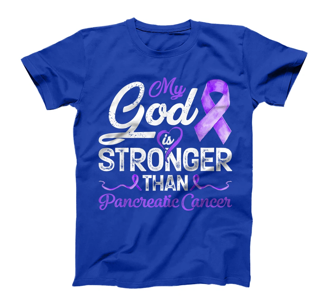Womens My God Is Stronger Than Pancreatic Breast Cancer Awareness T-Shirt