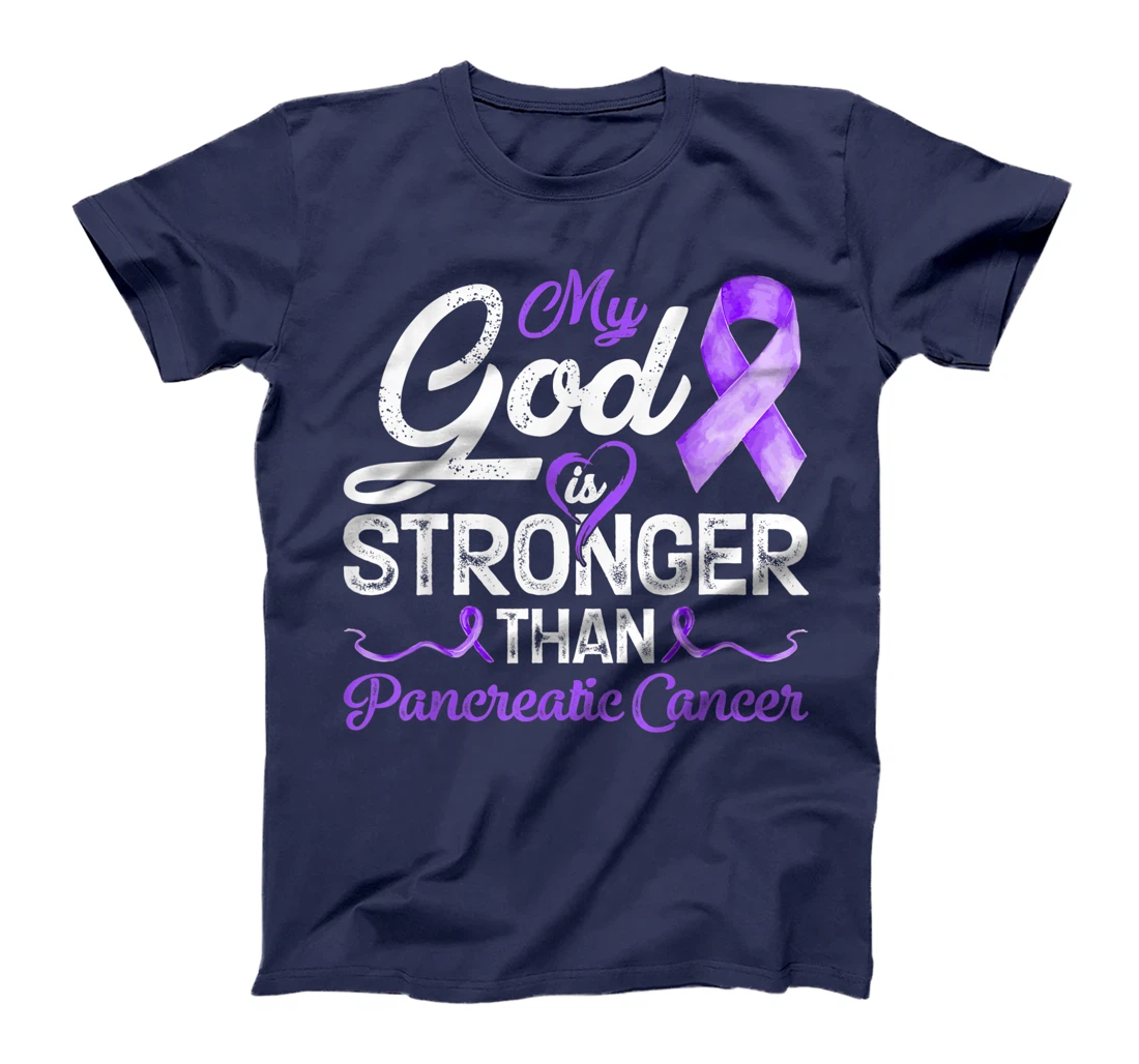 Womens My God Is Stronger Than Pancreatic Breast Cancer Awareness T-Shirt