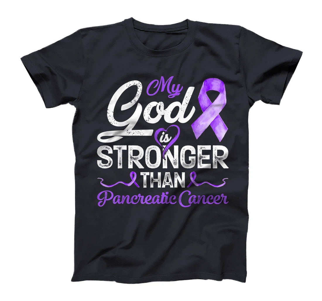 Womens My God Is Stronger Than Pancreatic Breast Cancer Awareness T-Shirt