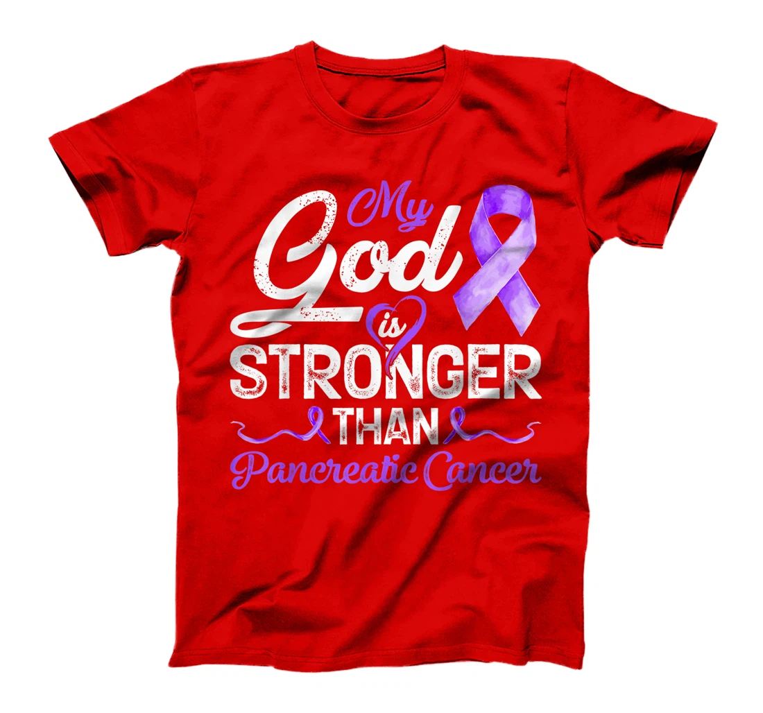 Womens My God Is Stronger Than Pancreatic Breast Cancer Awareness T-Shirt