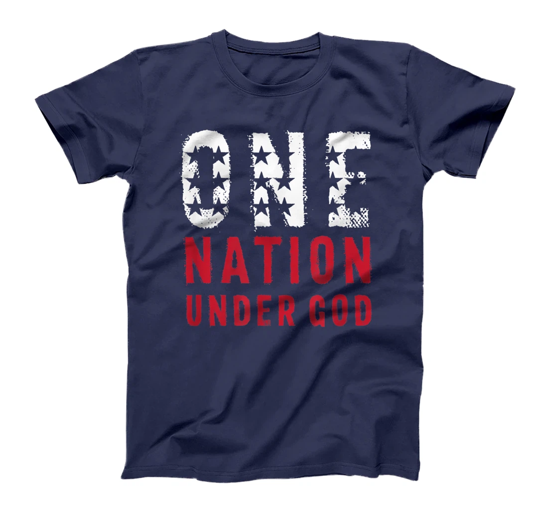 Vintage One Nation Under God American Flag Text T-Shirt