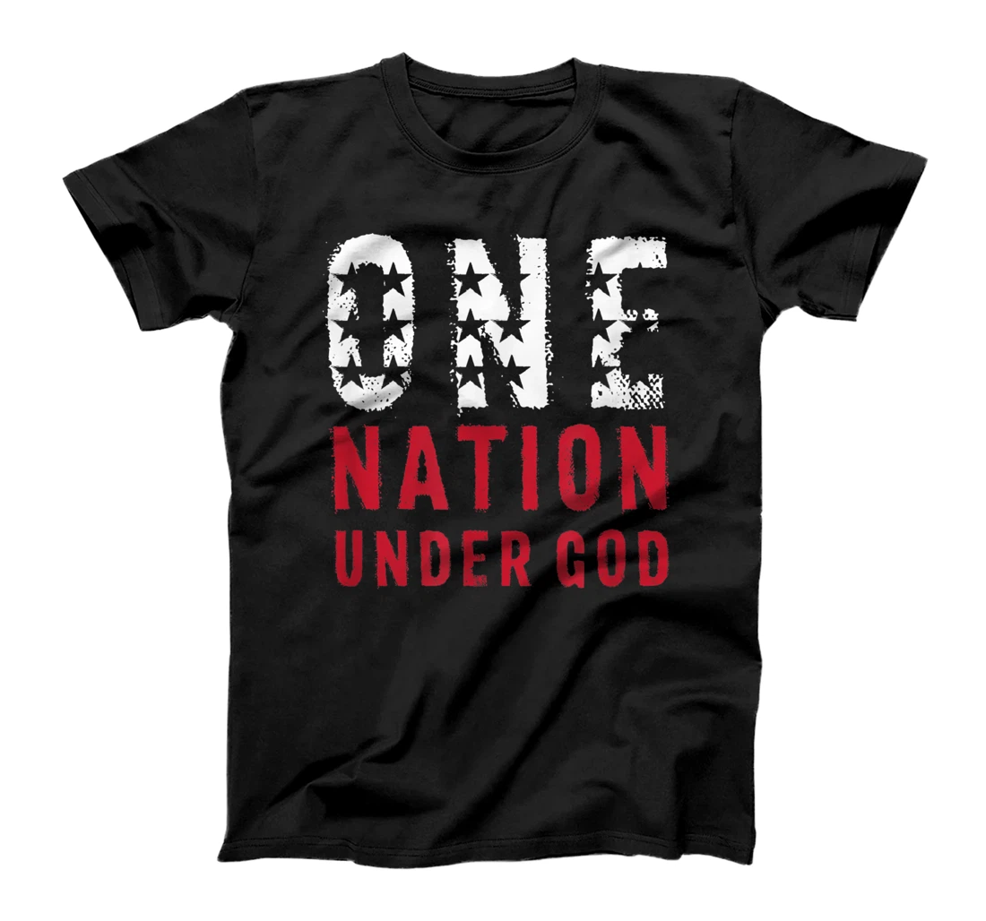 Vintage One Nation Under God American Flag Text T-Shirt