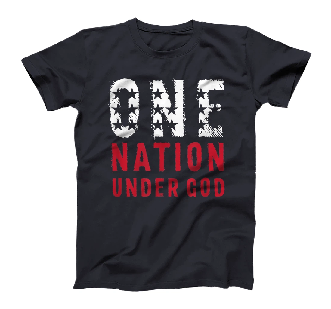 Vintage One Nation Under God American Flag Text T-Shirt