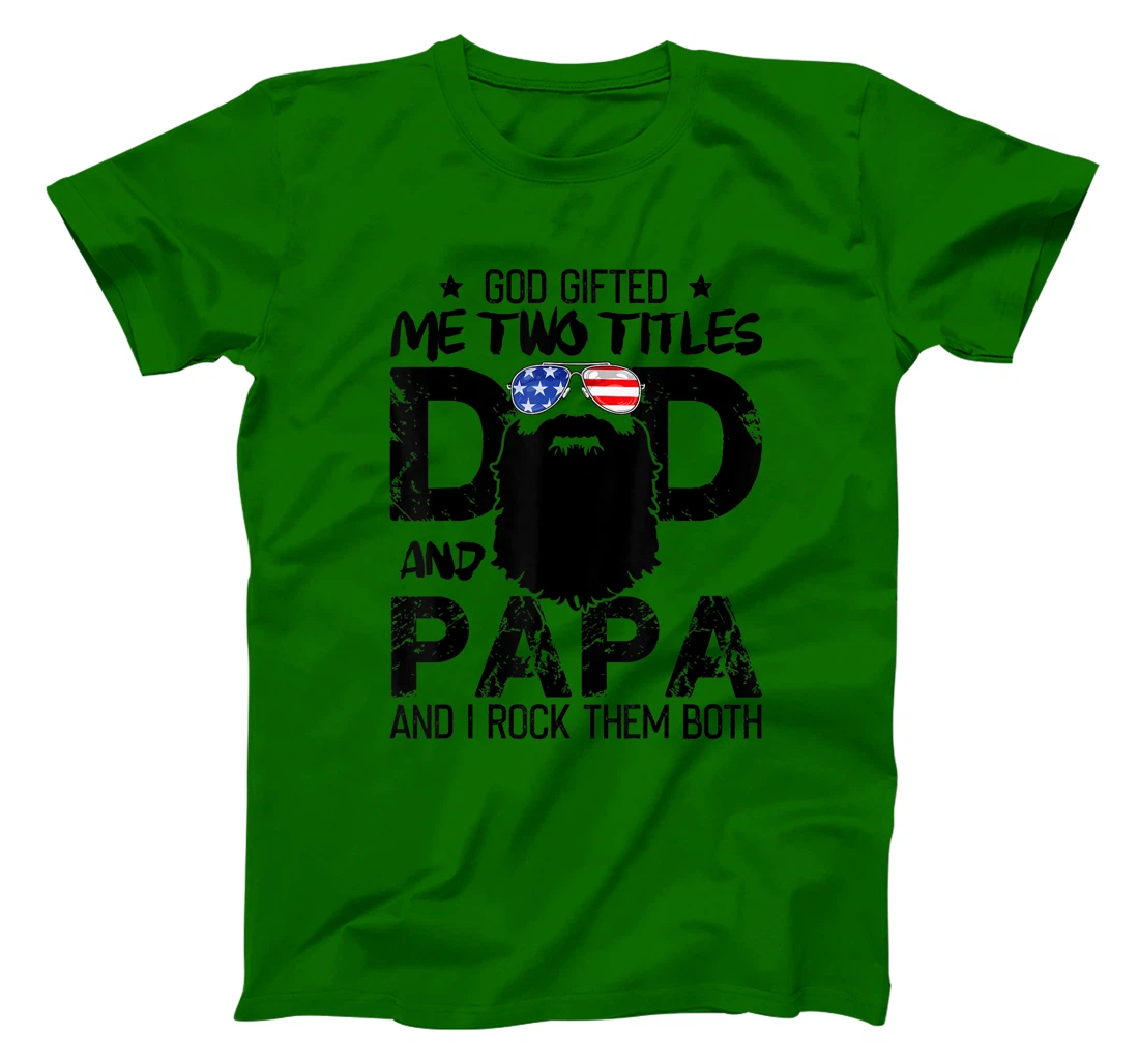 Mens God Gifted Two Titles Dad And Papa Beards Father's Day T-Shirt