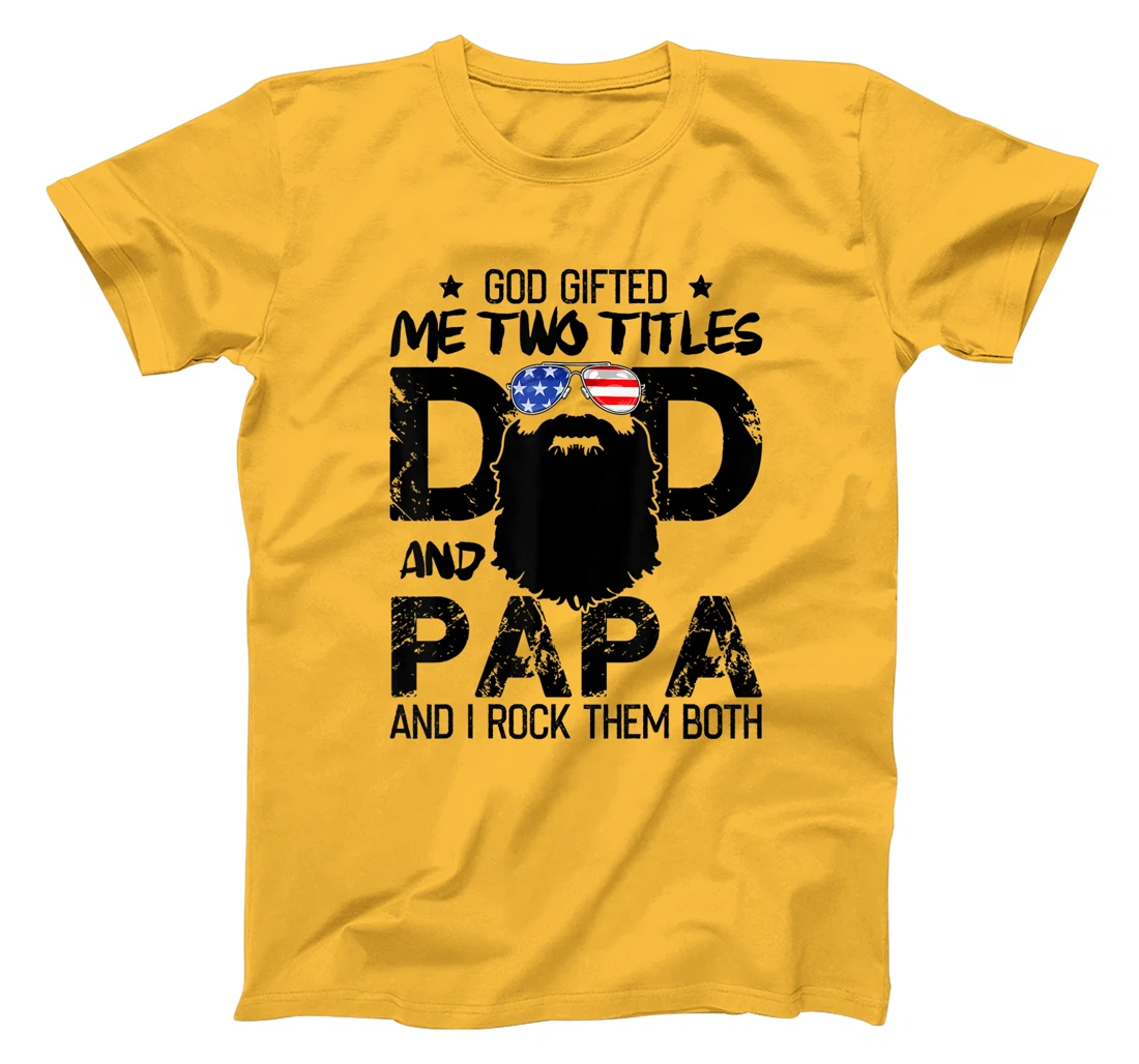 Mens God Gifted Two Titles Dad And Papa Beards Father's Day T-Shirt