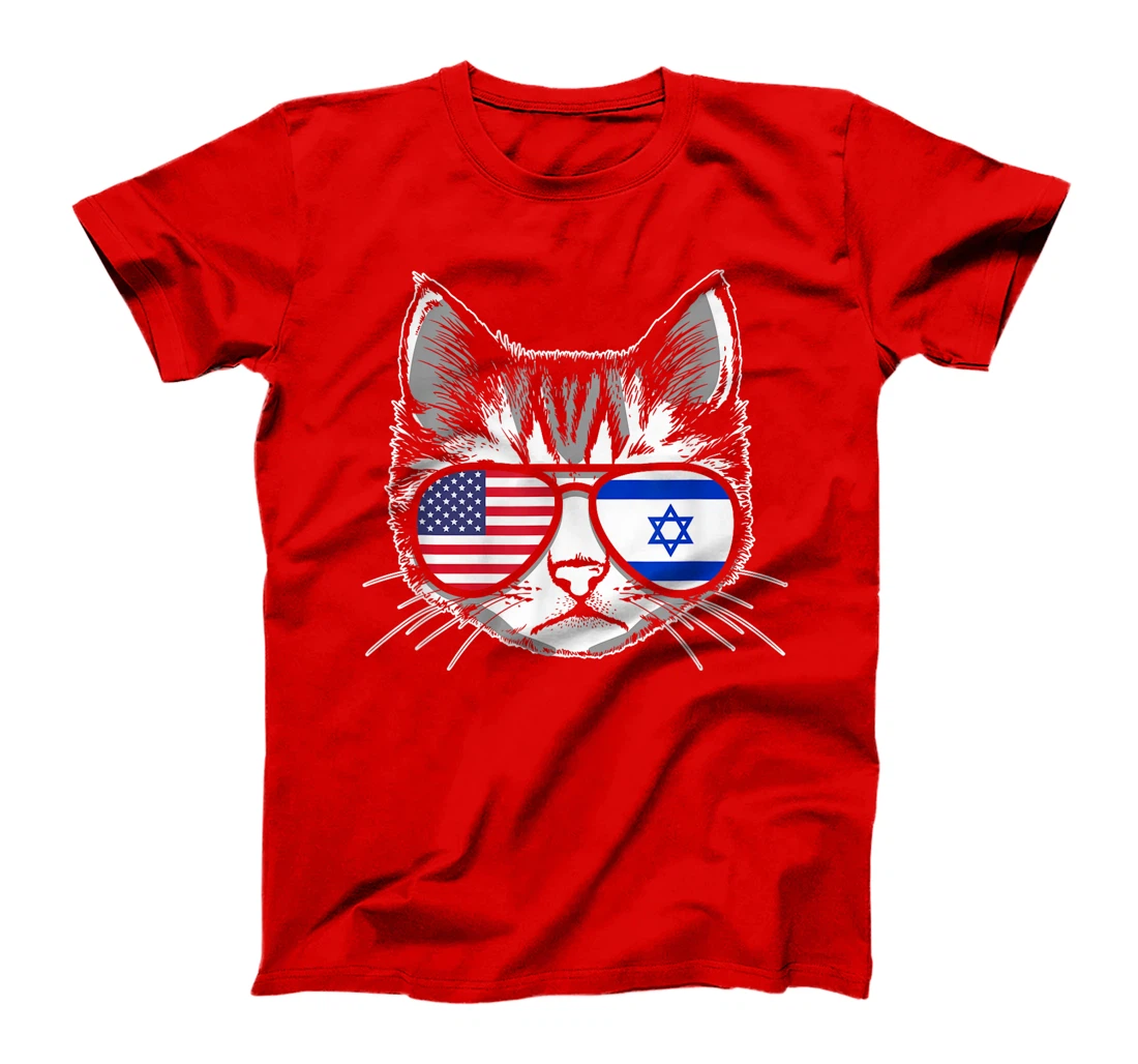 Proud Israeli American Cat Flag Pride Israel USA T-Shirt