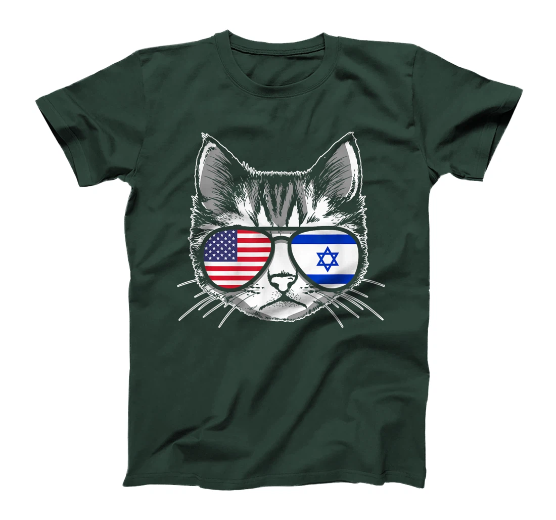 Proud Israeli American Cat Flag Pride Israel USA T-Shirt