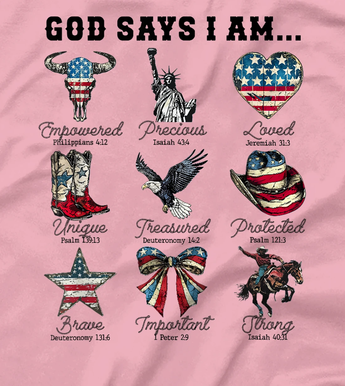 God Says I Am 4th of July Christian Patriotic Strong Loved T-Shirt