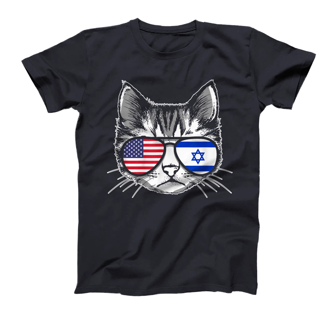 Proud Israeli American Cat Flag Pride Israel USA T-Shirt