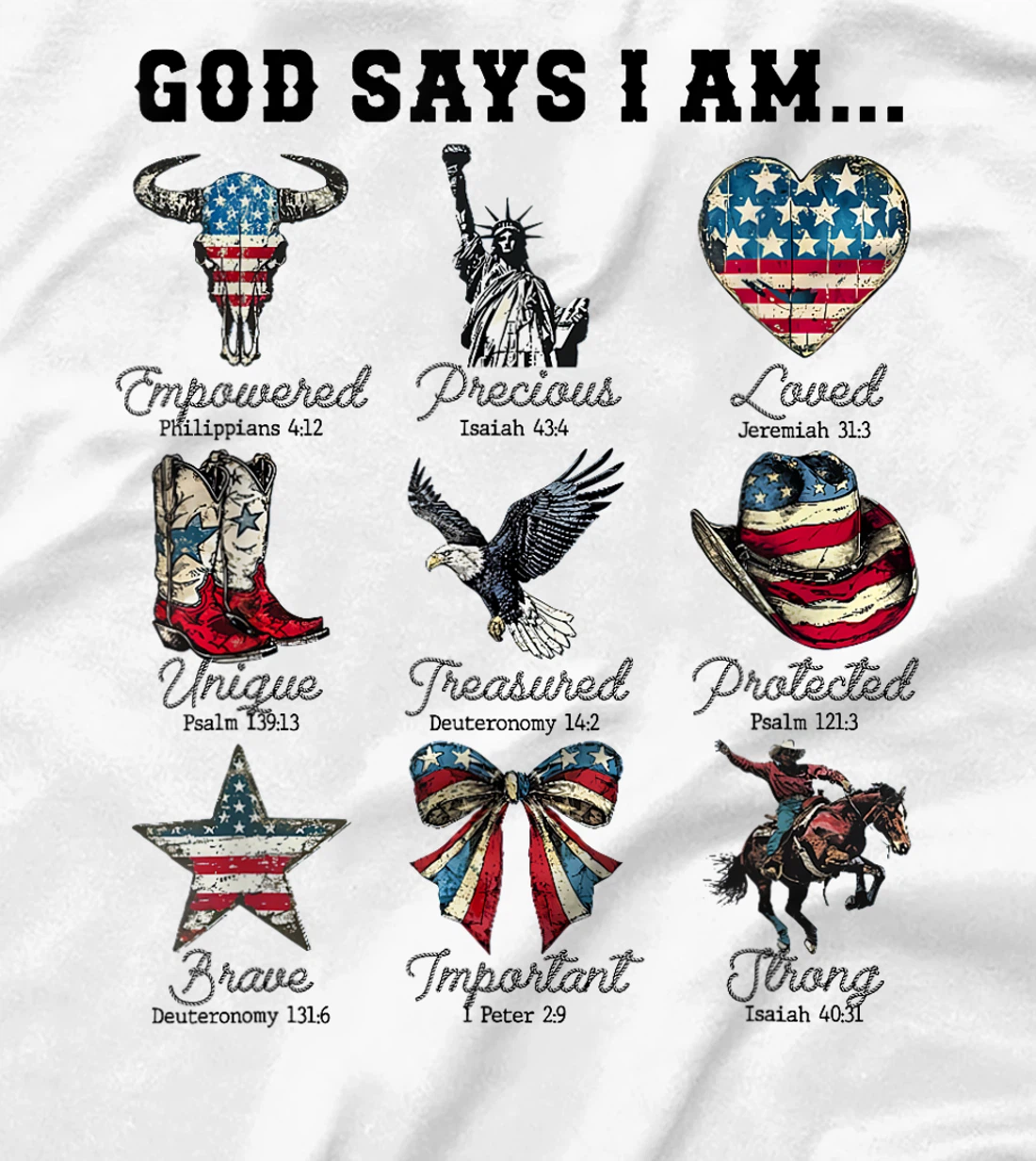 God Says I Am 4th of July Christian Patriotic Strong Loved T-Shirt