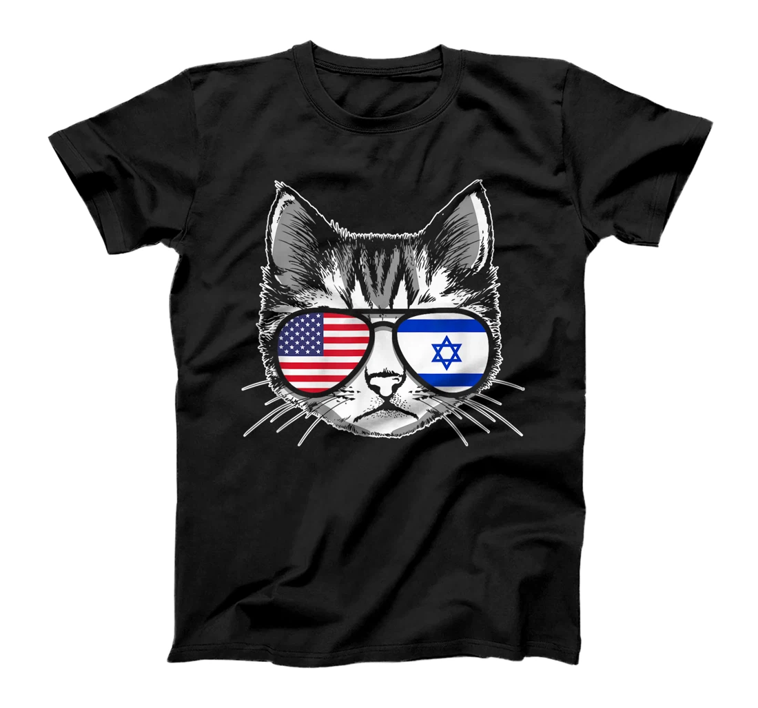 Proud Israeli American Cat Flag Pride Israel USA T-Shirt