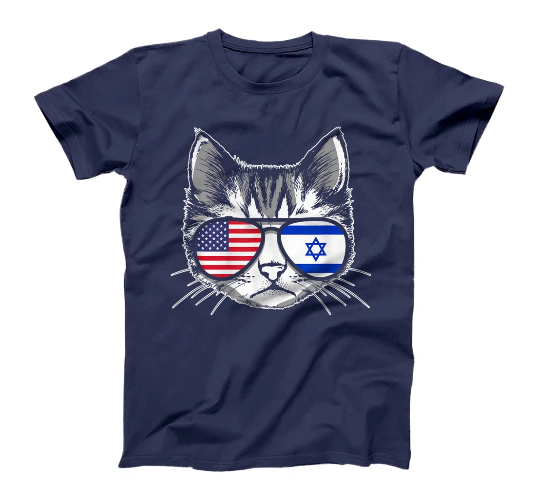 Proud Israeli American Cat Flag Pride Israel USA T-Shirt