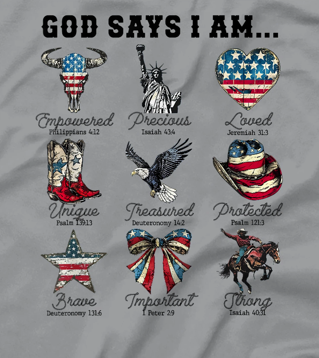 God Says I Am 4th of July Christian Patriotic Strong Loved T-Shirt