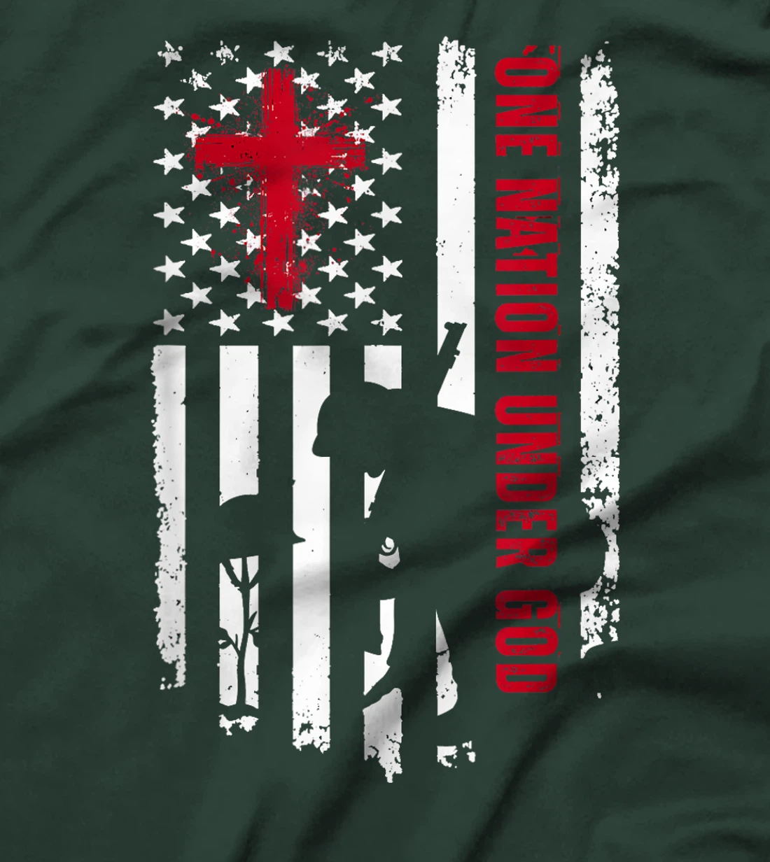 One Nation Under God Fallen Soldier Patriot Merch USA Flag T-Shirt