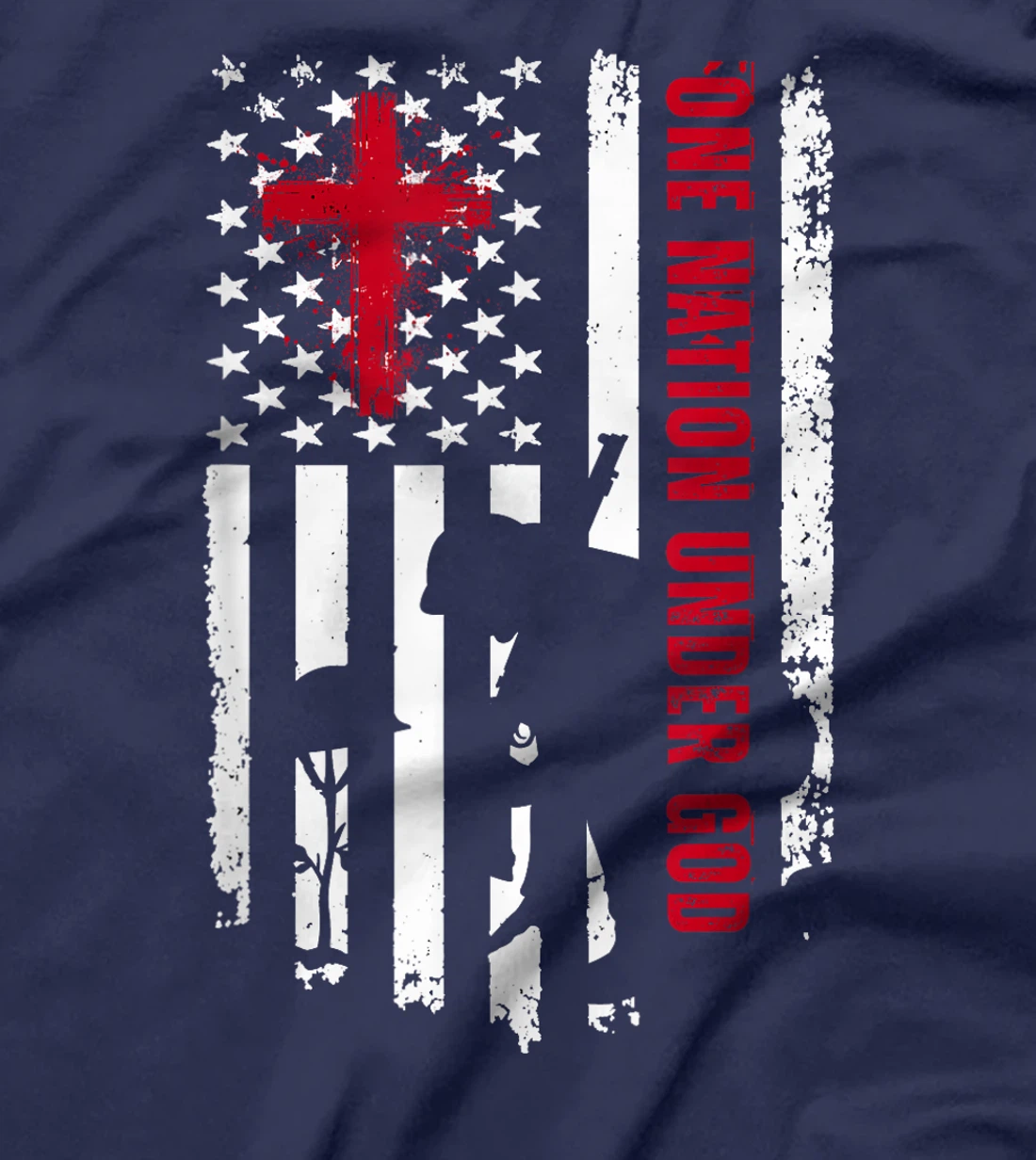 One Nation Under God Fallen Soldier Patriot Merch USA Flag T-Shirt