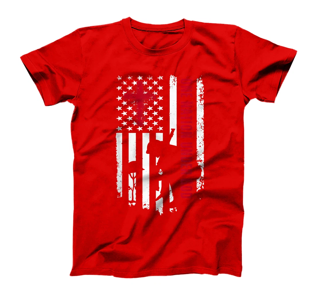One Nation Under God Fallen Soldier Patriot Merch USA Flag T-Shirt