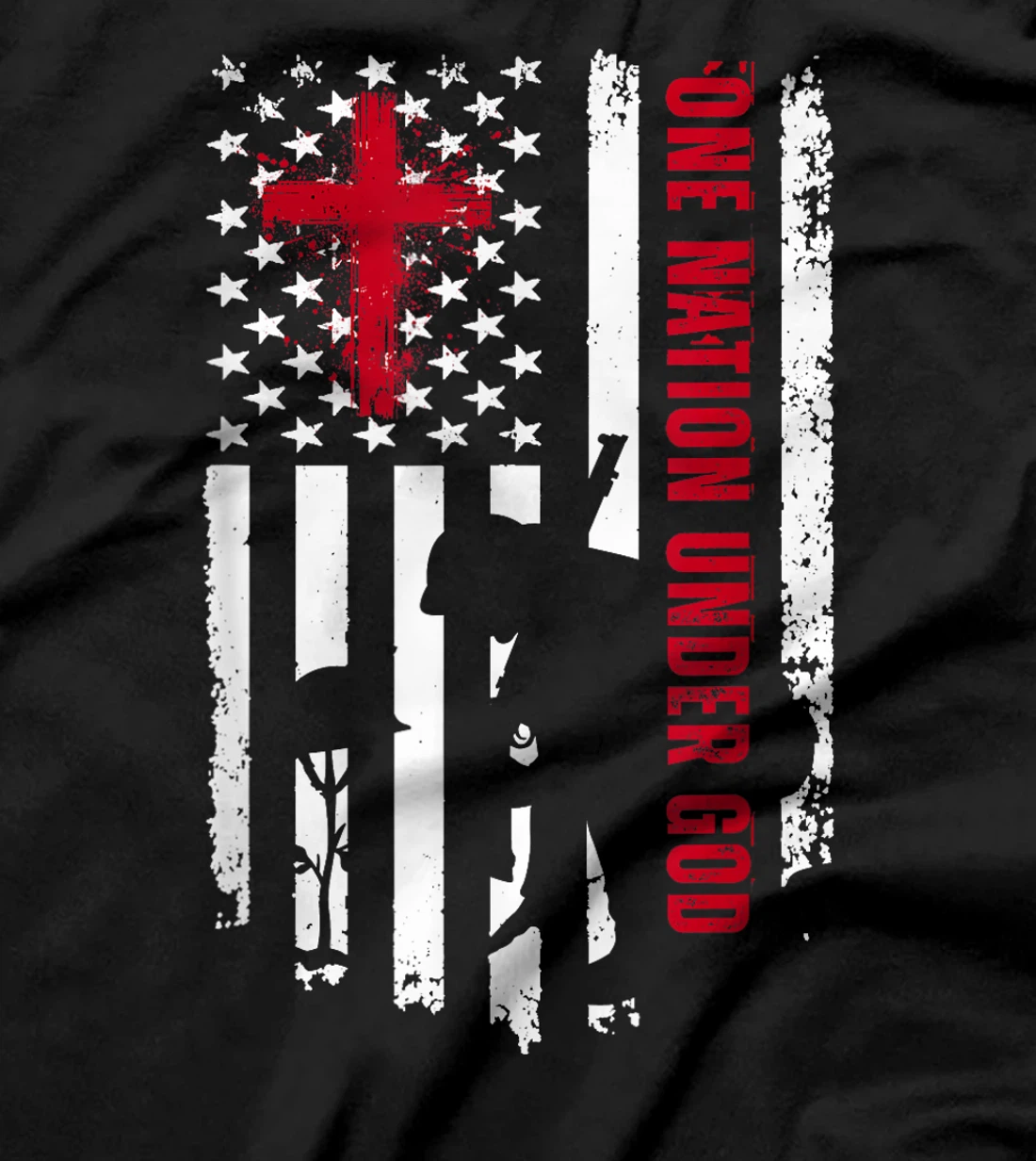 One Nation Under God Fallen Soldier Patriot Merch USA Flag T-Shirt