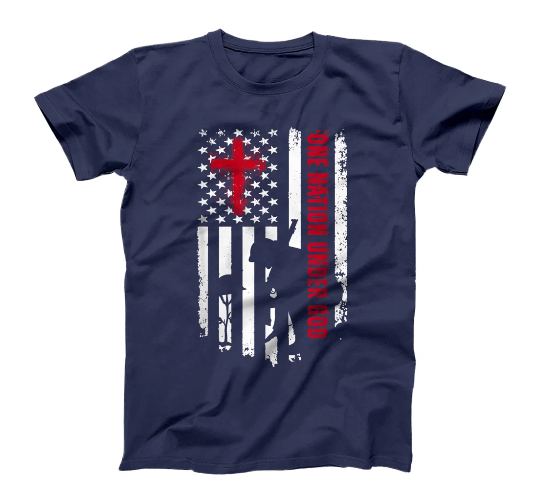 One Nation Under God Fallen Soldier Patriot Merch USA Flag T-Shirt