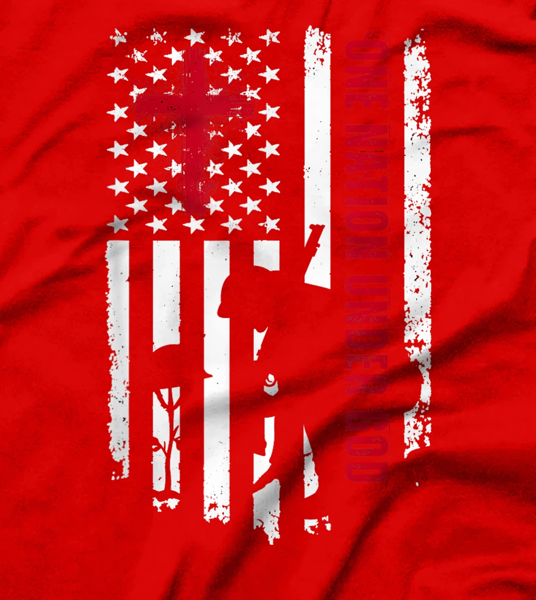 One Nation Under God Fallen Soldier Patriot Merch USA Flag T-Shirt