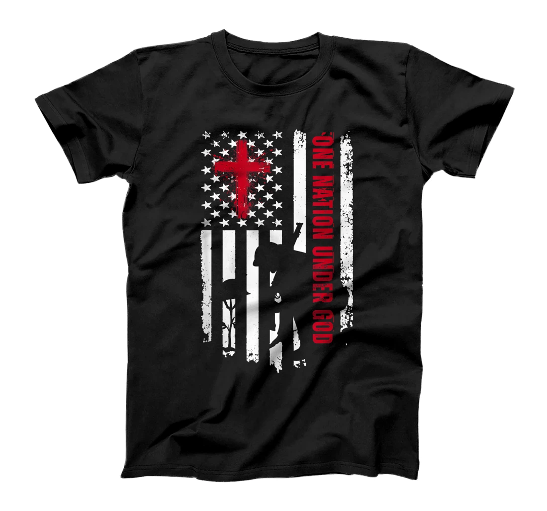 One Nation Under God Fallen Soldier Patriot Merch USA Flag T-Shirt